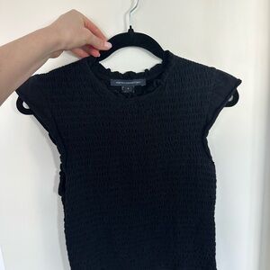 French Connection Black Smocked Cap-Sleeve Tank